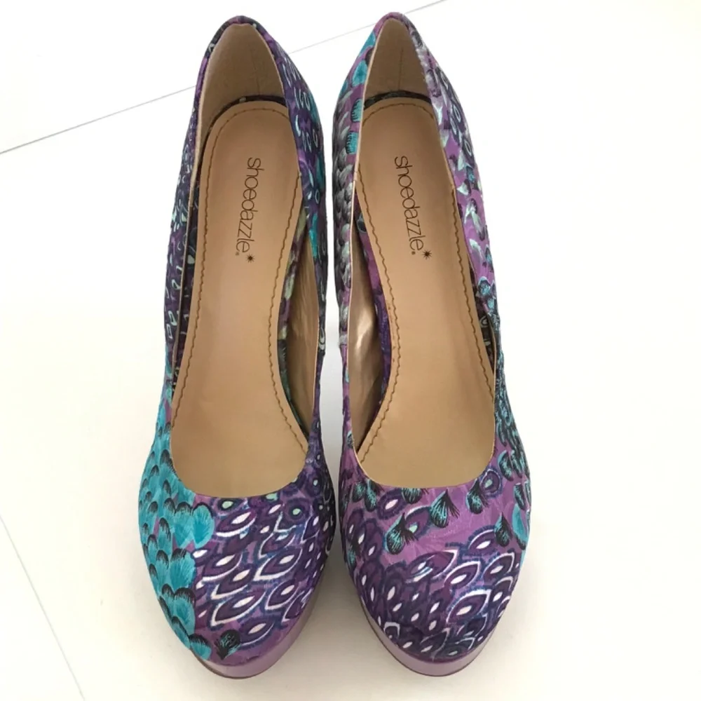 SHOE DAZZLE Platform Stiletto Pumps Purple Peacock Women’s Size 10